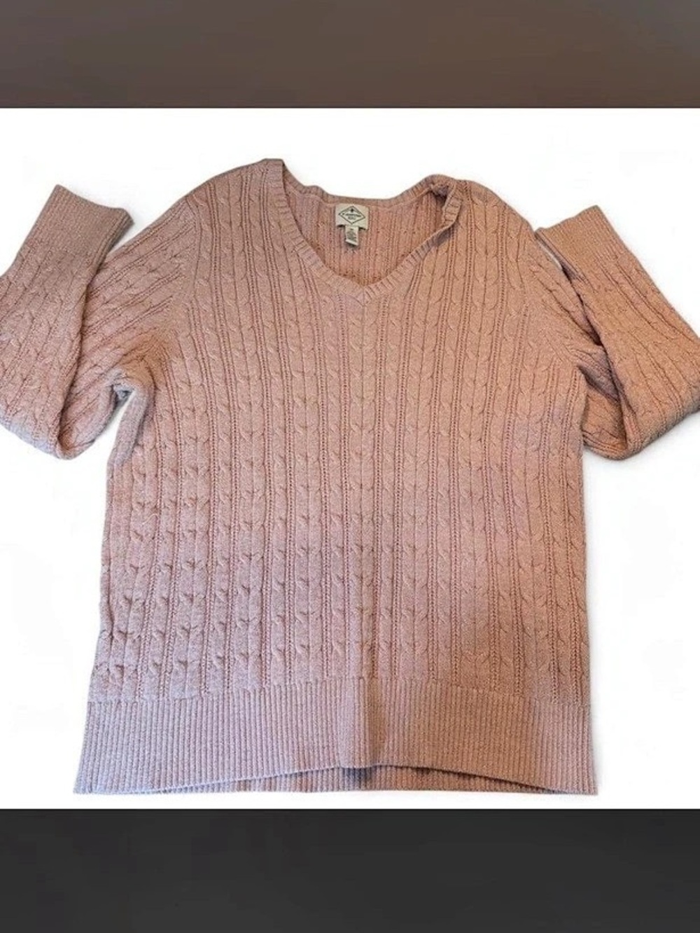 St. John's Bay Cable Knit V-Neck Metallic Sweater Pink 3X